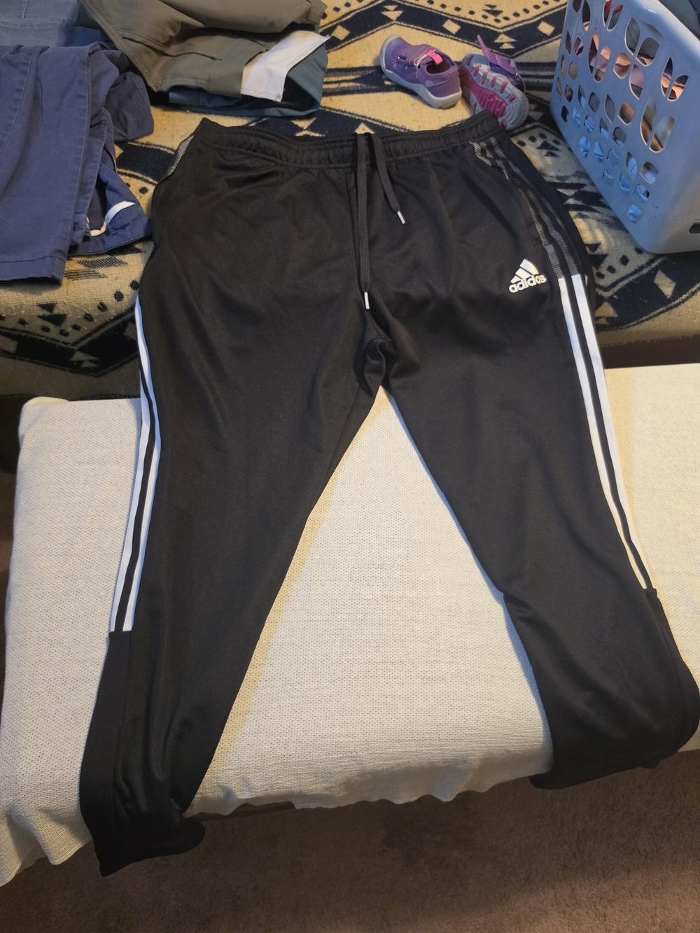 adidas Primegreen Men's XL Black Track Pants White 3-Stripes Drawstring